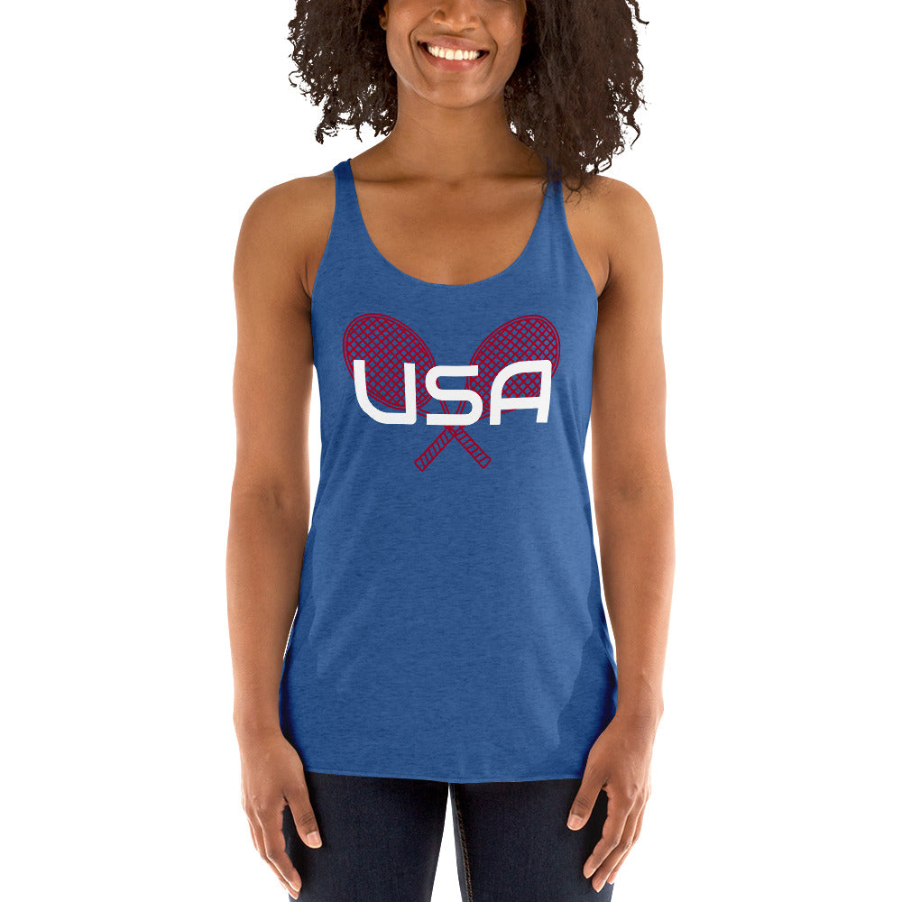 USA Tennis Ladies' Racerback TankTankUSA Tennis Ladies' Racerback TankThis racerback tank is soft, lightweight, and form-fitting with a flattering cut and raw edge seams for an edgy touch. • 50% polyester, 25% combed ring-spun cotton, 25% rayon • Fabric w