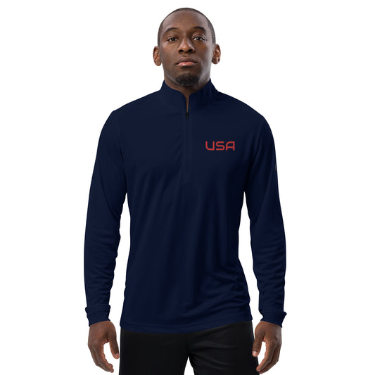 Adidas USA Quarter Zip PulloverPulloverAdidas USA Quarter Zip PulloverJumping and squatting your way through an intense workout is difficult enough, so why not make it easier with comfy clothing that embraces your movement? The eco-friendly pullover is li