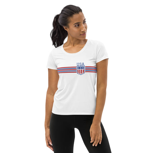 Retro USA Team Women's Athletic T-shirtT-ShirtRetro USA Team Women's Athletic T-shirtThis t-shirt easily combines comfort and style—the sports mesh fabric with moisture management is sure to keep any athlete dry and comfortable during exercise, while the