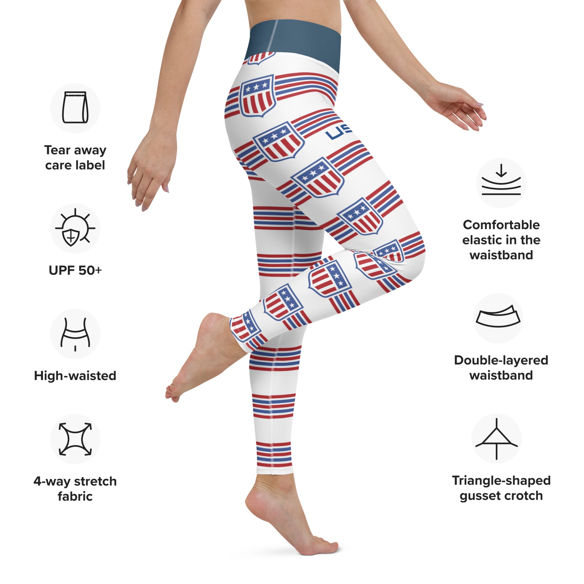 Retro USA Ladies' Yoga LeggingsPantsRetro USA Ladies' Yoga LeggingsSuper soft, stretchy, and comfortable yoga leggings. Order these to make sure your next yoga session is the best one ever! • 82% polyester, 18% spandex • Four-way stretch, which means fabr