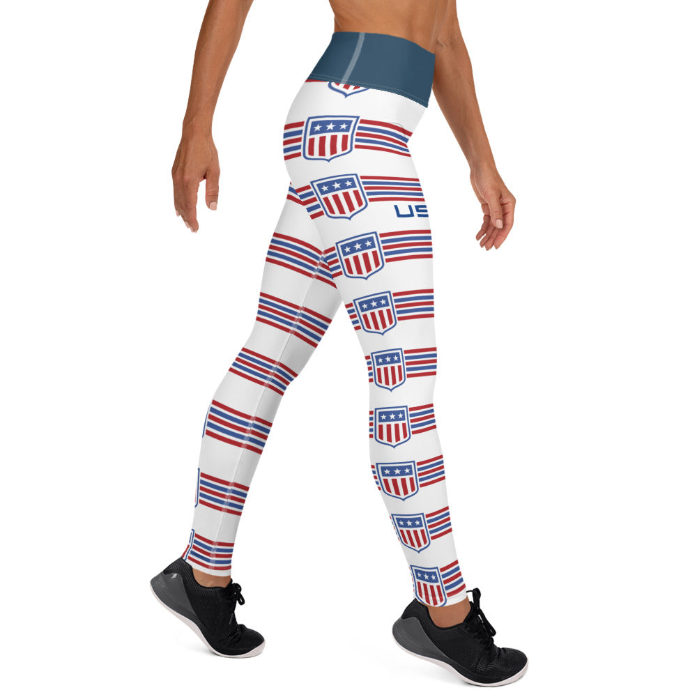 Retro USA Ladies' Yoga LeggingsPantsRetro USA Ladies' Yoga LeggingsSuper soft, stretchy, and comfortable yoga leggings. Order these to make sure your next yoga session is the best one ever! • 82% polyester, 18% spandex • Four-way stretch, which means fabr