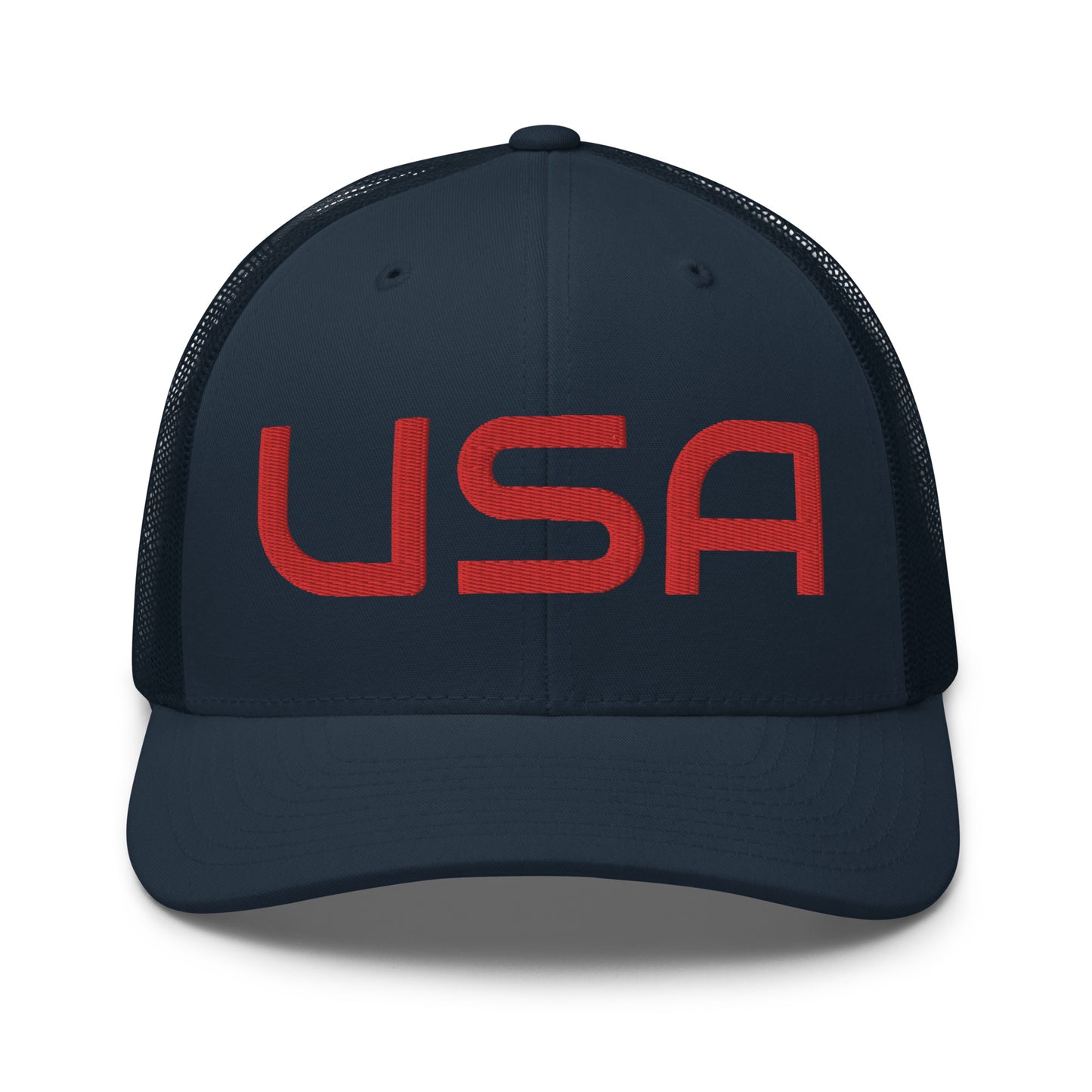 USA Trucker CapHatUSA Trucker CapThis six-panel trucker cap with a mesh back will be a comfy and classic choice for a perfect day in the sun. • 60% cotton, 40% polyester • Mid-profile cap with a low-profile embroidery area • Structured, six-panel cap • 3.