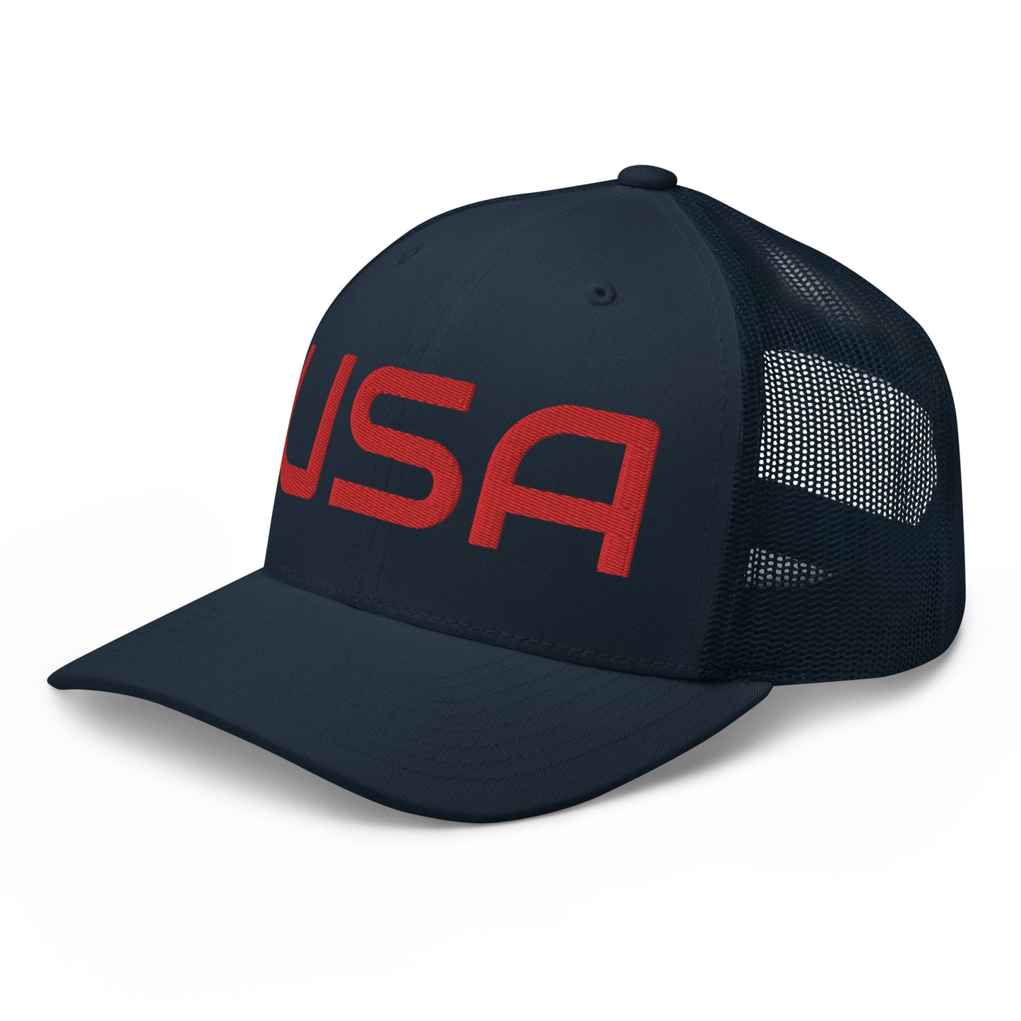 USA Trucker CapHatUSA Trucker CapThis six-panel trucker cap with a mesh back will be a comfy and classic choice for a perfect day in the sun. • 60% cotton, 40% polyester • Mid-profile cap with a low-profile embroidery area • Structured, six-panel cap • 3.