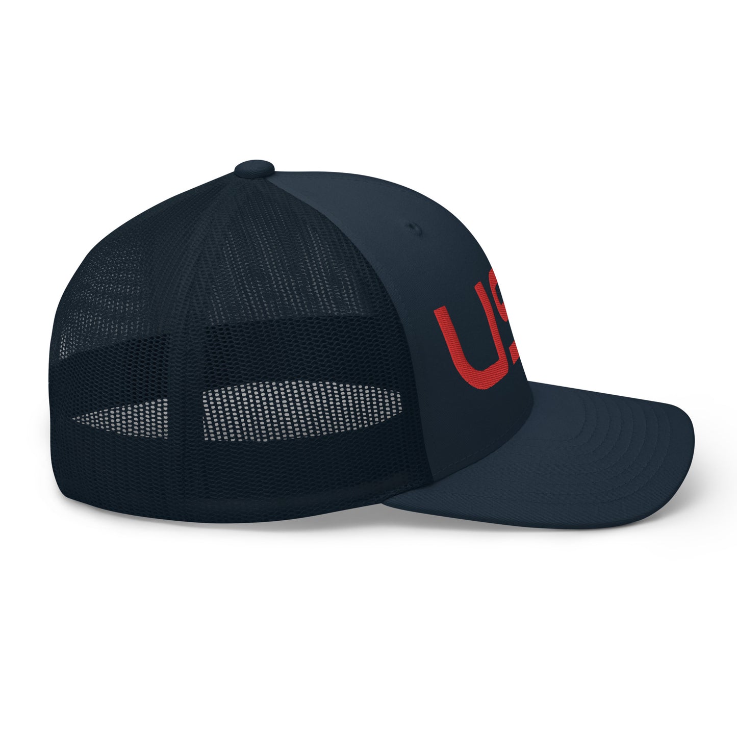 USA Trucker CapHatUSA Trucker CapThis six-panel trucker cap with a mesh back will be a comfy and classic choice for a perfect day in the sun. • 60% cotton, 40% polyester • Mid-profile cap with a low-profile embroidery area • Structured, six-panel cap • 3.