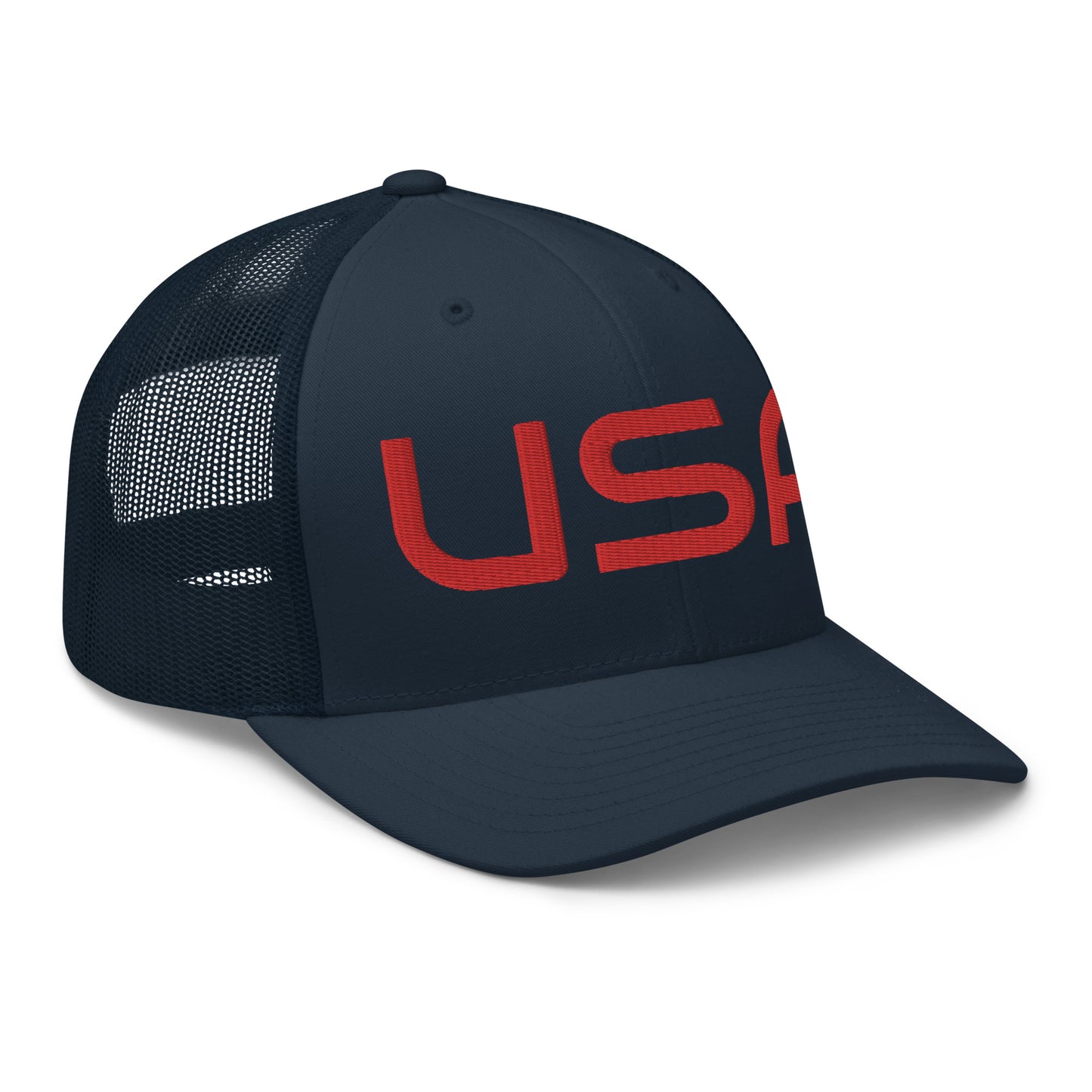 USA Trucker CapHatUSA Trucker CapThis six-panel trucker cap with a mesh back will be a comfy and classic choice for a perfect day in the sun. • 60% cotton, 40% polyester • Mid-profile cap with a low-profile embroidery area • Structured, six-panel cap • 3.