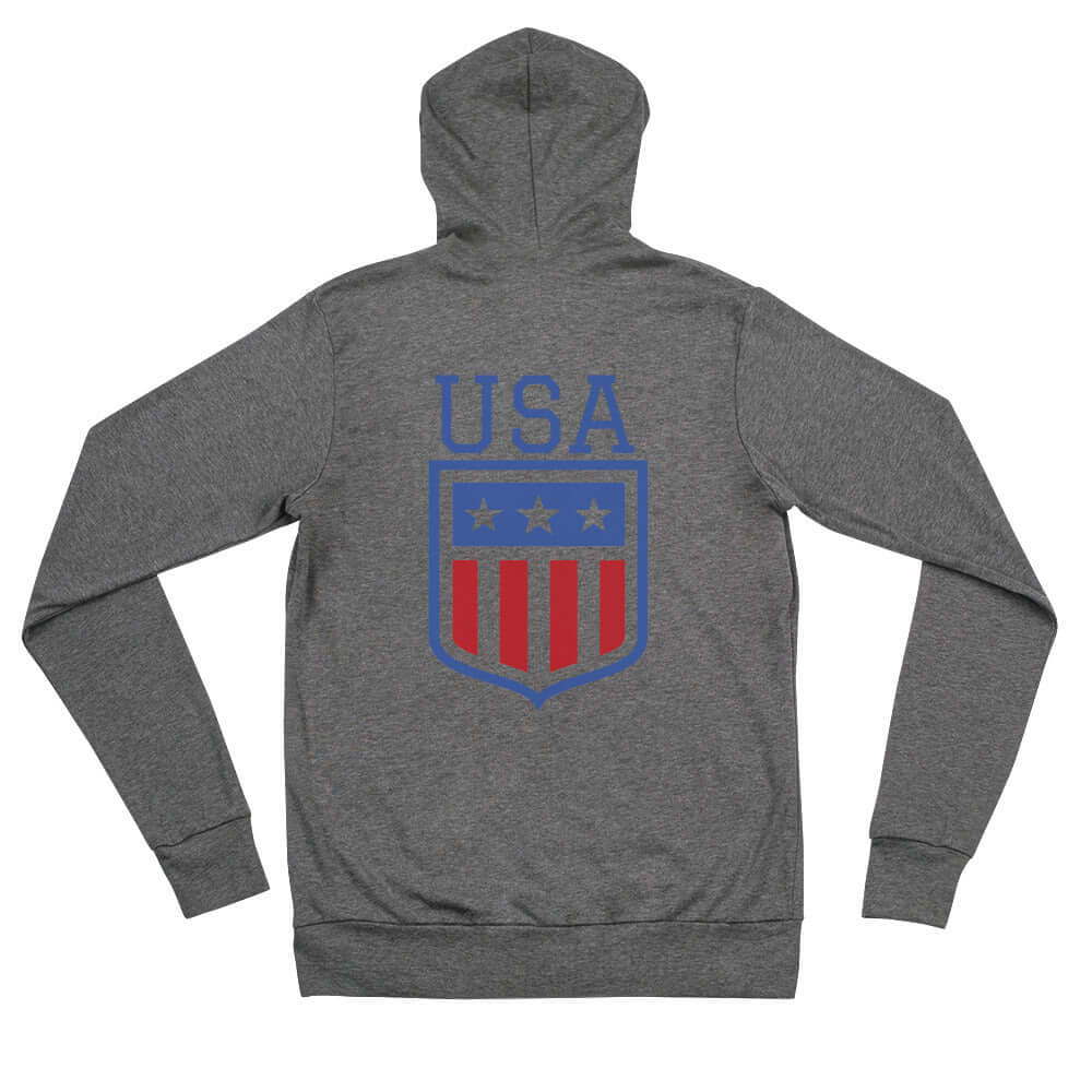 Retro USA Unisex HoodieSweatshirt/HoodieRetro USA Unisex HoodieFor when you get chilly on a summer evening by the lake, or simply need something comfy to throw on, this lightweight unisex zip hoodie with a modern fit, hood, front zip, and a kangaroo pocke