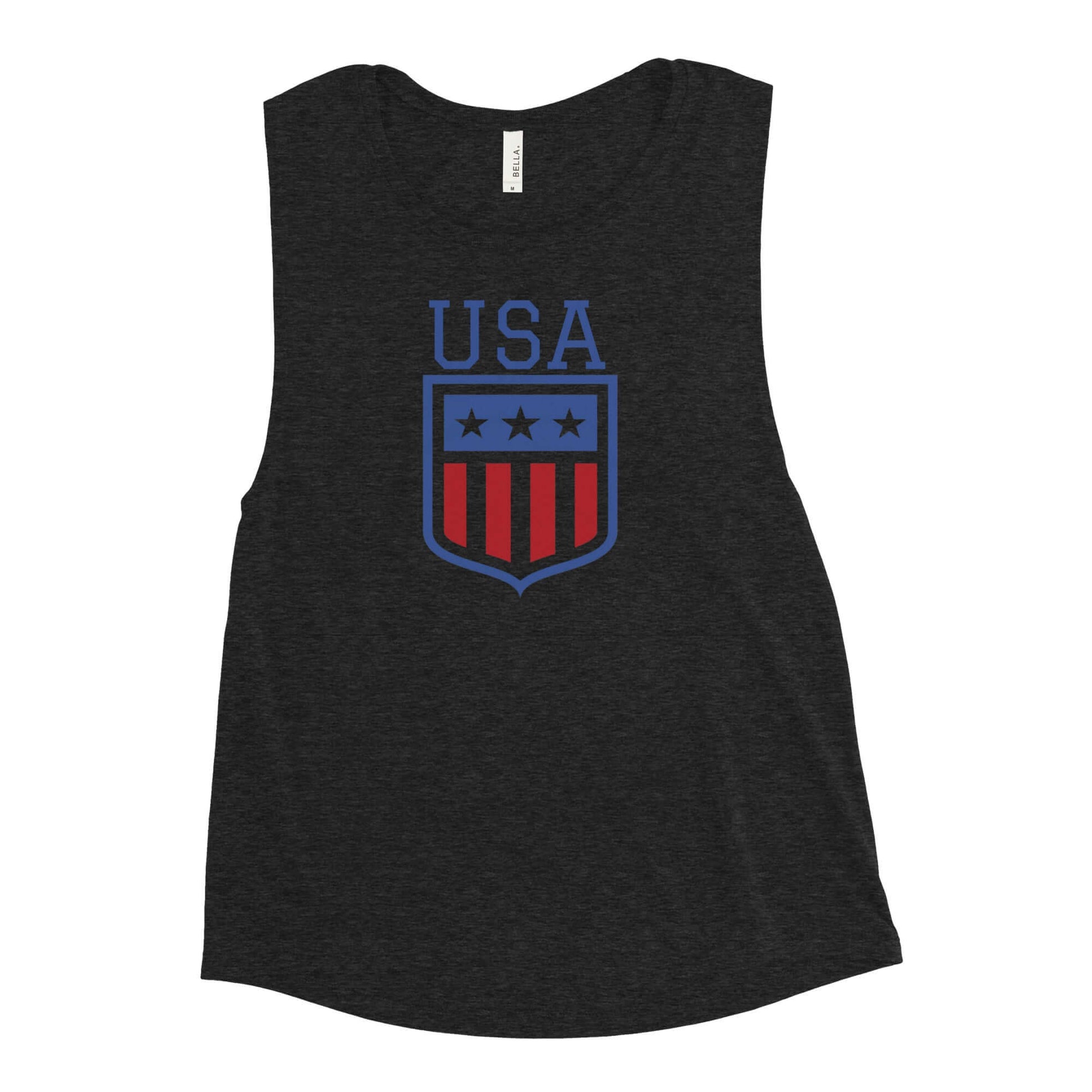 Retro USA Ladies’ Muscle TankTankRetro USA Ladies’ Muscle TankThis comfortable muscle tank is soft and flowy with low cut armholes for a relaxed look. • 65% polyester, 35% viscose • Athletic Heather is 52% polyester, 48% viscose • Black Heather is 80% ray