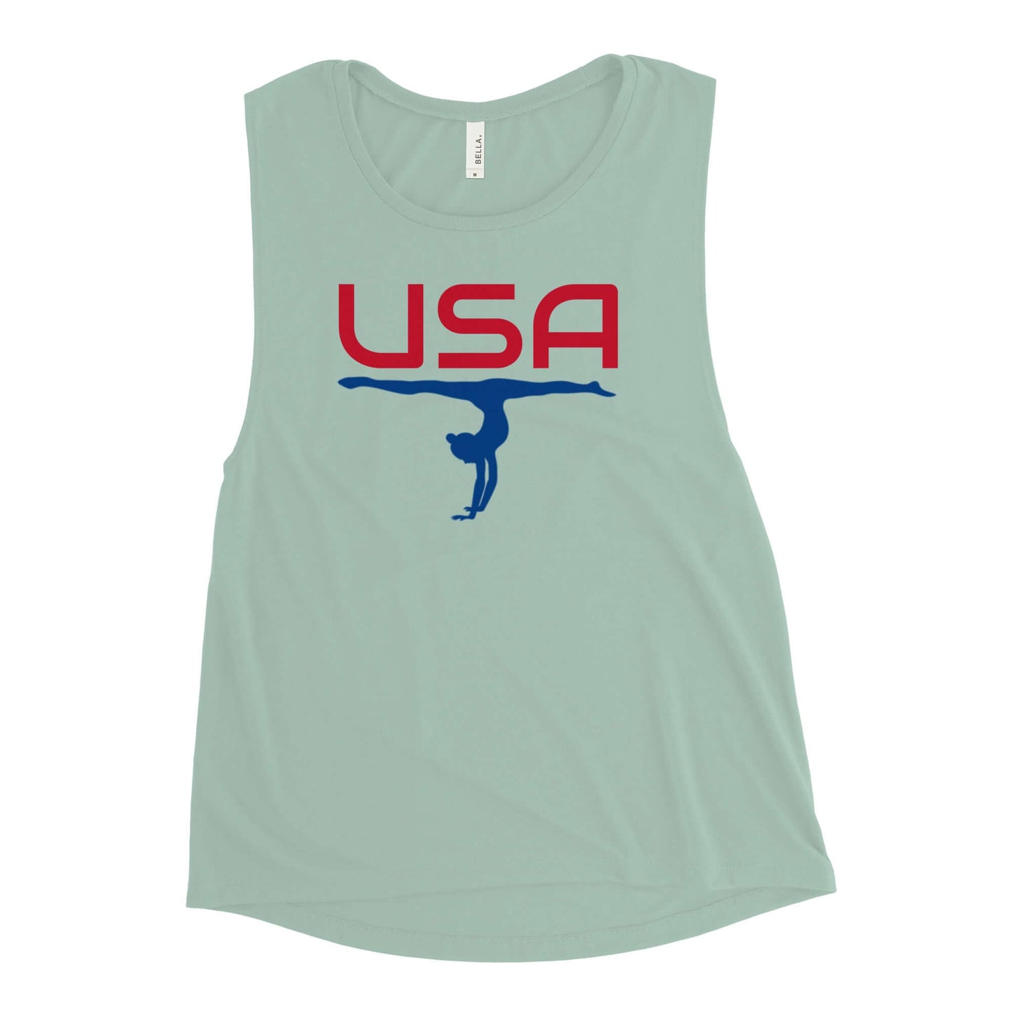 USA Gymnastics Ladies’ Muscle TankTankUSA Gymnastics Ladies’ Muscle TankThis comfortable muscle tank is soft and flowy with low cut armholes for a relaxed look. • 65% polyester, 35% viscose • Athletic Heather is 52% polyester, 48% viscose • Black Heather