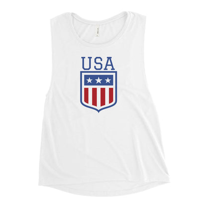 Retro USA Ladies’ Muscle TankTankRetro USA Ladies’ Muscle TankThis comfortable muscle tank is soft and flowy with low cut armholes for a relaxed look. • 65% polyester, 35% viscose • Athletic Heather is 52% polyester, 48% viscose • Black Heather is 80% ray