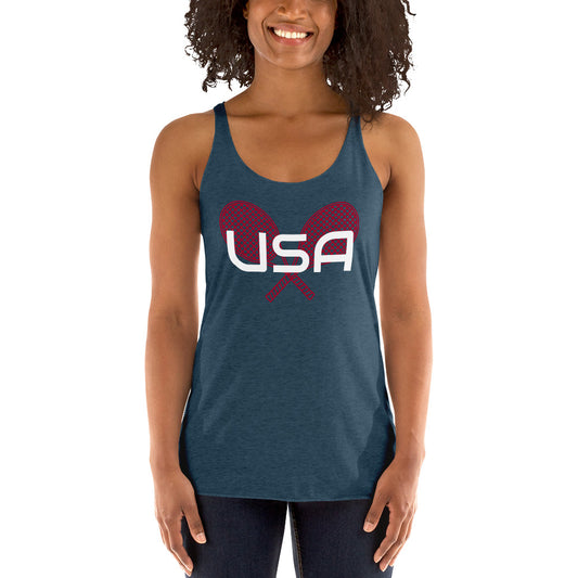 USA Tennis Ladies' Racerback TankTankUSA Tennis Ladies' Racerback TankThis racerback tank is soft, lightweight, and form-fitting with a flattering cut and raw edge seams for an edgy touch. • 50% polyester, 25% combed ring-spun cotton, 25% rayon • Fabric w